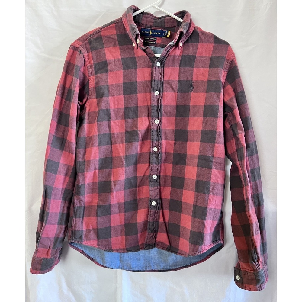Polo Ralph Lauren Shirt Men's Sz Small Red Checkered Plaid Classic Fit Indigo